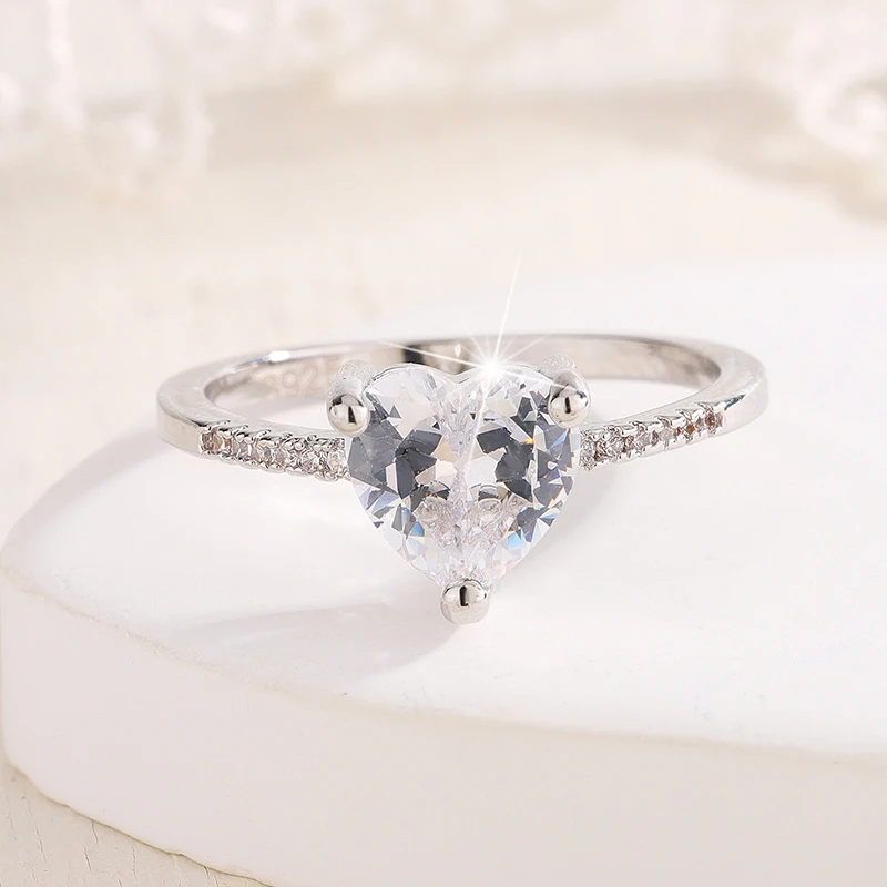 جديد 925 فضة القلب الدائري البريق الزركون جودة عالية للنساء الزفاف غرامة مجوهرات اكسسوارات هدية حفلة