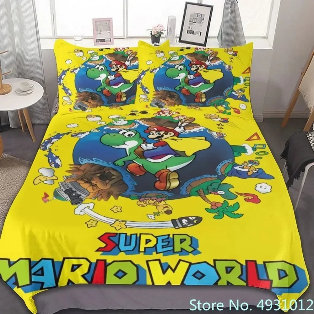 Super Mario Cartoon Bedding Set para crianças, colcha, anime, capa de edredão, consolador, fronha, roupas de cama, quarto, criança, menino