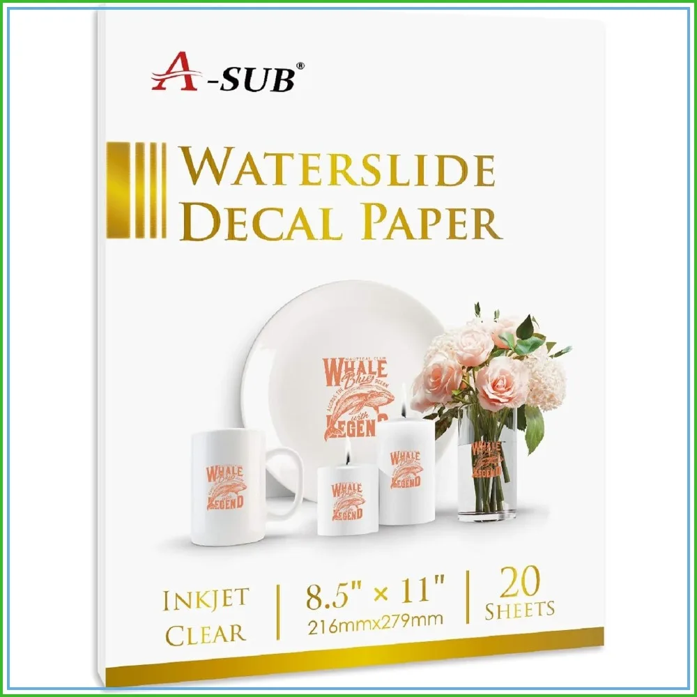 20 Sheets Clear Waterslide Decal Paper 8.5x11in for Inkjet Printers - DIY Mugs, Tumblers, Glass Decals