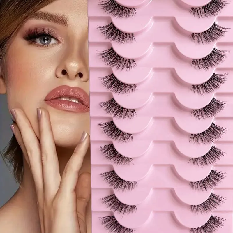 Half eyelashes, natural appearance 10 pairs of thick cat eyelashes 10mm Wispy eyelashes with short false eyelashes Applying masc