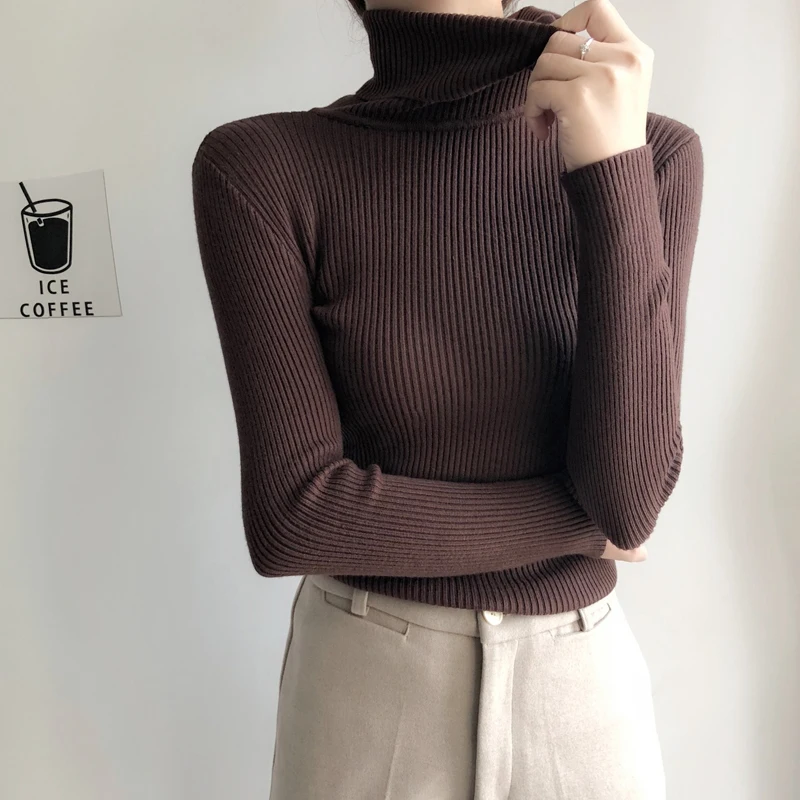 Women Solid Turtleneck Long Sleeved Sweater Autumn Winter 2023 New Casual Versatile Slim Simplicity Knitted Bottoming Shirt