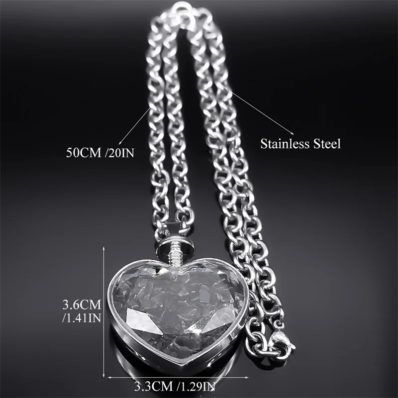 Goth Punk Black Heart Crystal Pendant Necklace for Women Men Stainless Steel Silver Color Chain Y2K Necklaces Jewelry NZZZ369-1