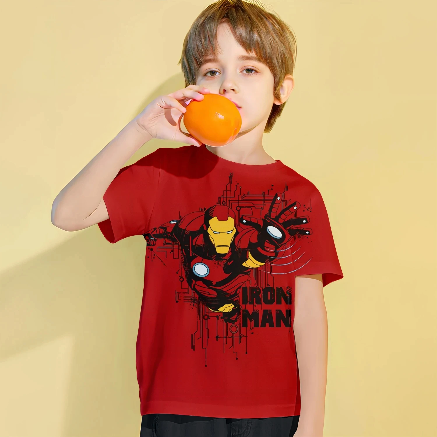 Camiseta de manga curta impressa 3D infantil, desenho animado legal, Iron Man, meninos, roupas de meninas, streetwear luxuoso, moda infantil, verão, novo