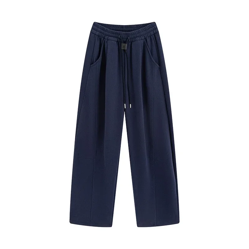 Pantalones de chándal de plátano azul marino para mujer, pantalones de primavera y otoño, nuevos pantalones de cimitarra holgados americanos, pantalones de chándal rectos ajustados de pierna ancha