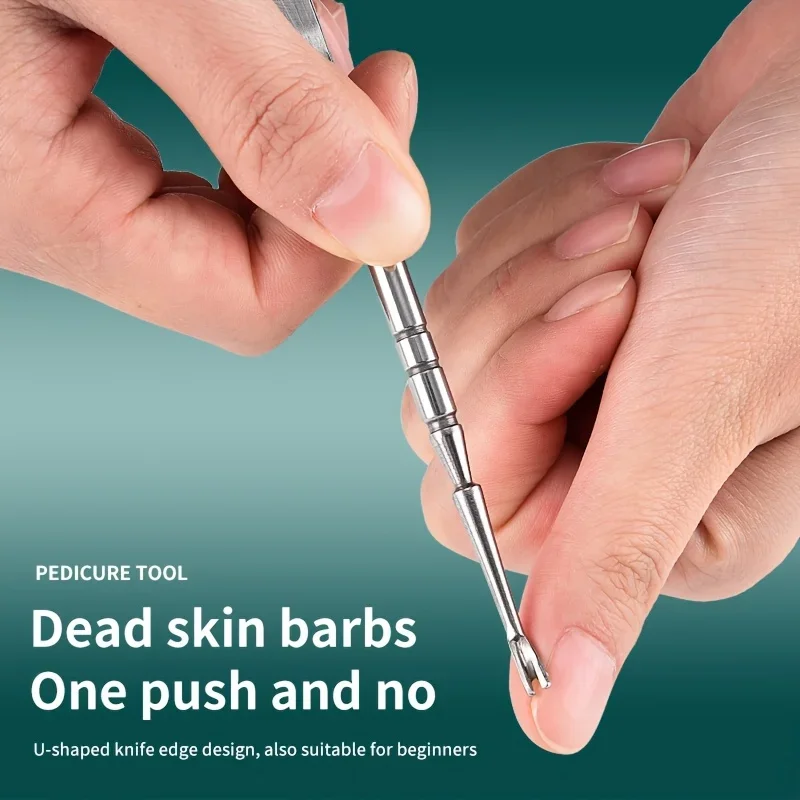 مجموعة احترافية للعناية بالأظافر - مقص بشرة من الفولاذ المقاوم للصدأ، مقص مائل، سكاكين باديكير، أداة دفع الجلد الميت، أدوات مانيكير