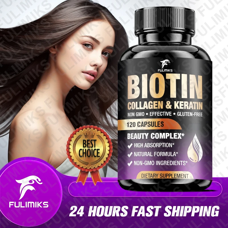 

Biotin Capsules with Collagen, Hair Growth Support Skin, & Nail Strength, for Women&Men, Keratin, Hyaluronic Acid, Saw Palmetto