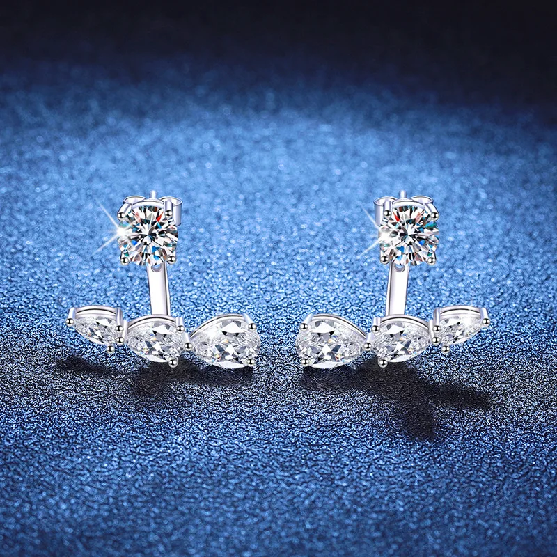 

Double Wear French Style Light Luxury Platinum PT950 18K Gold Moissanite Earrings Fashionable and Versatile Four Claw Earrings