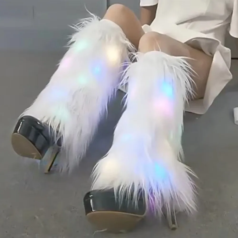 

New 40cm Length Boots Socks Long Lighted Imitation Wool Thick Socks Soft Breathable Winter Socks Stage Performance