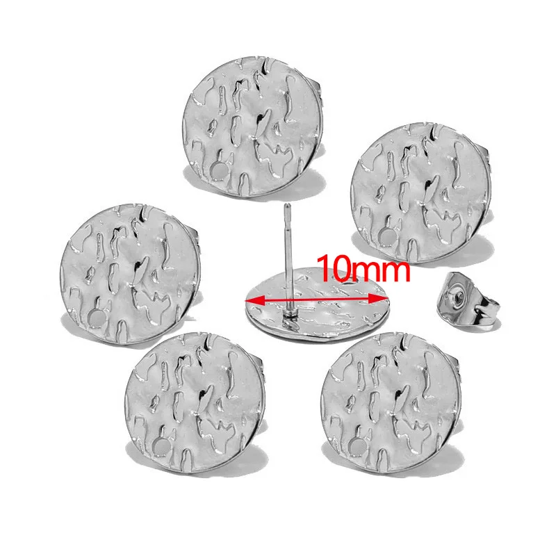 10 Stuks Roestvrij Staal Goud Zilver Ronde Schijf Oorbel Post W Loop Gehamerde Plaat Oorbellen Basis Voor Hypo-Allergene Oorbel Maken
