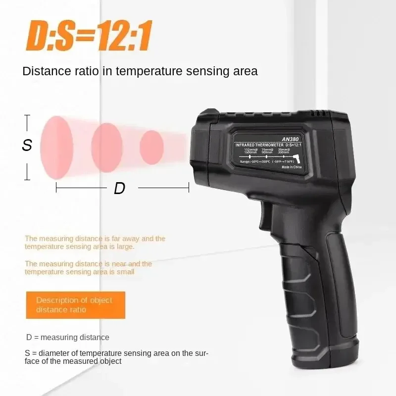 AN380 Infrared Thermometer Industrial High-precision Temperature Measuring Gun Oil Temperature Gun Kitchen Baking