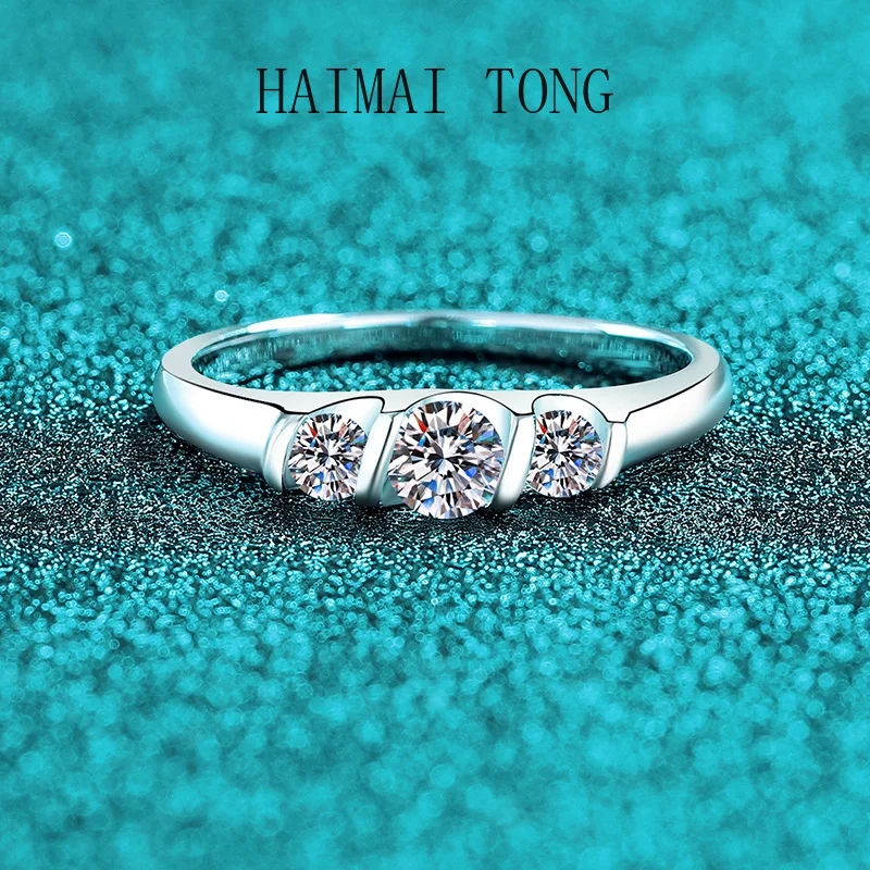 

HAIMAITONG PT950 Platinum Full Moissanite Ring Women's Delicate Simple Wave Personality Design RingValentine's Day gifts, marria