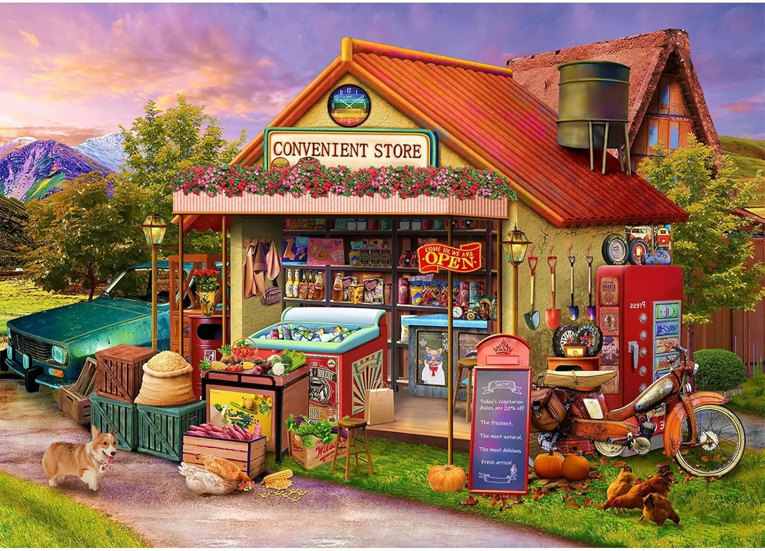 

Country Store Interlock 300/500/1000Pcs Jigsaw Puzzle for Gameroom Bedroom Livingroom Decor Relieve Stress Relax The Brain