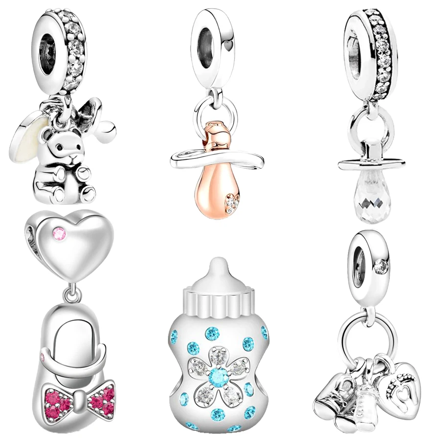 Hot Sale Baby Bottles Nipple Shoes Dangle Charms Beads Fit Original Pando 925 Sterling Silver Bracelet DIY Fashion Jewelry Gift