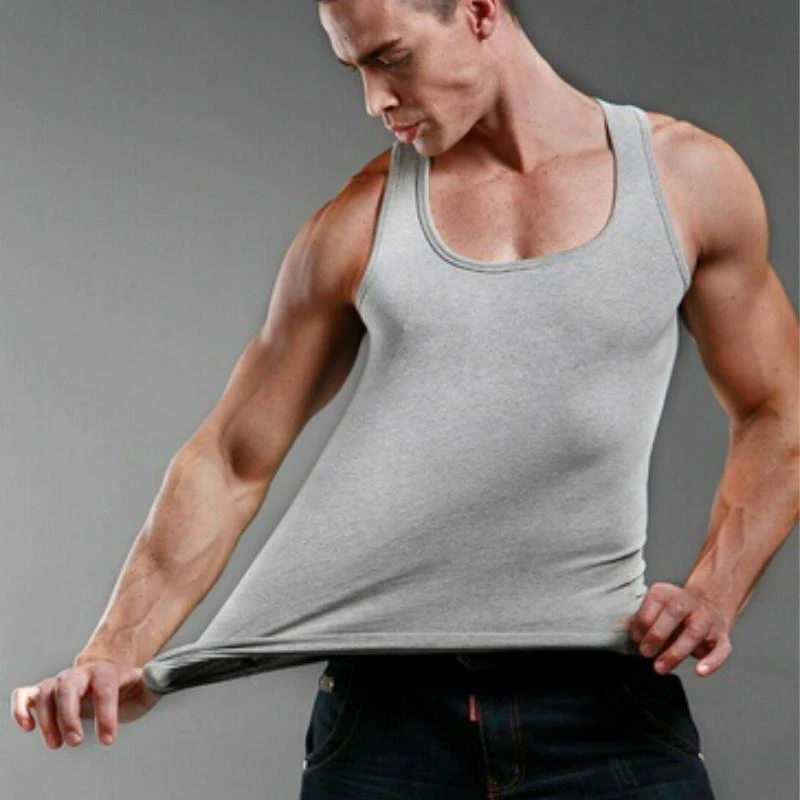 Men Sports Vest Sleeveless Square Neck Bodybuilding Tank Tops Sweat Absorption Elastic Jogging Gym Tank Top Undershirt