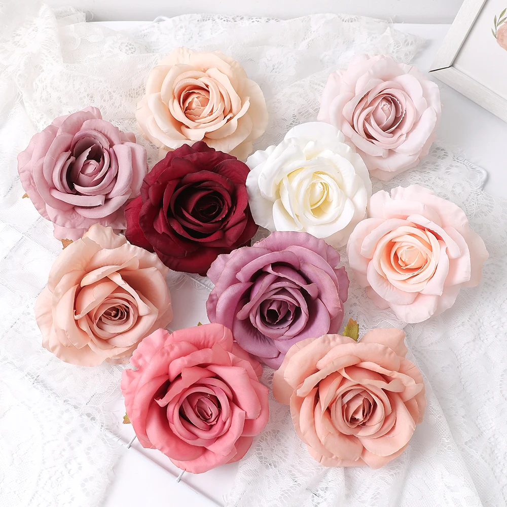 2/5Pcs 10cm Artificial Rose Silk Flower Heads Simulated Flower Home Room Decoration Wedding Decoration DIY Wreath Accessories