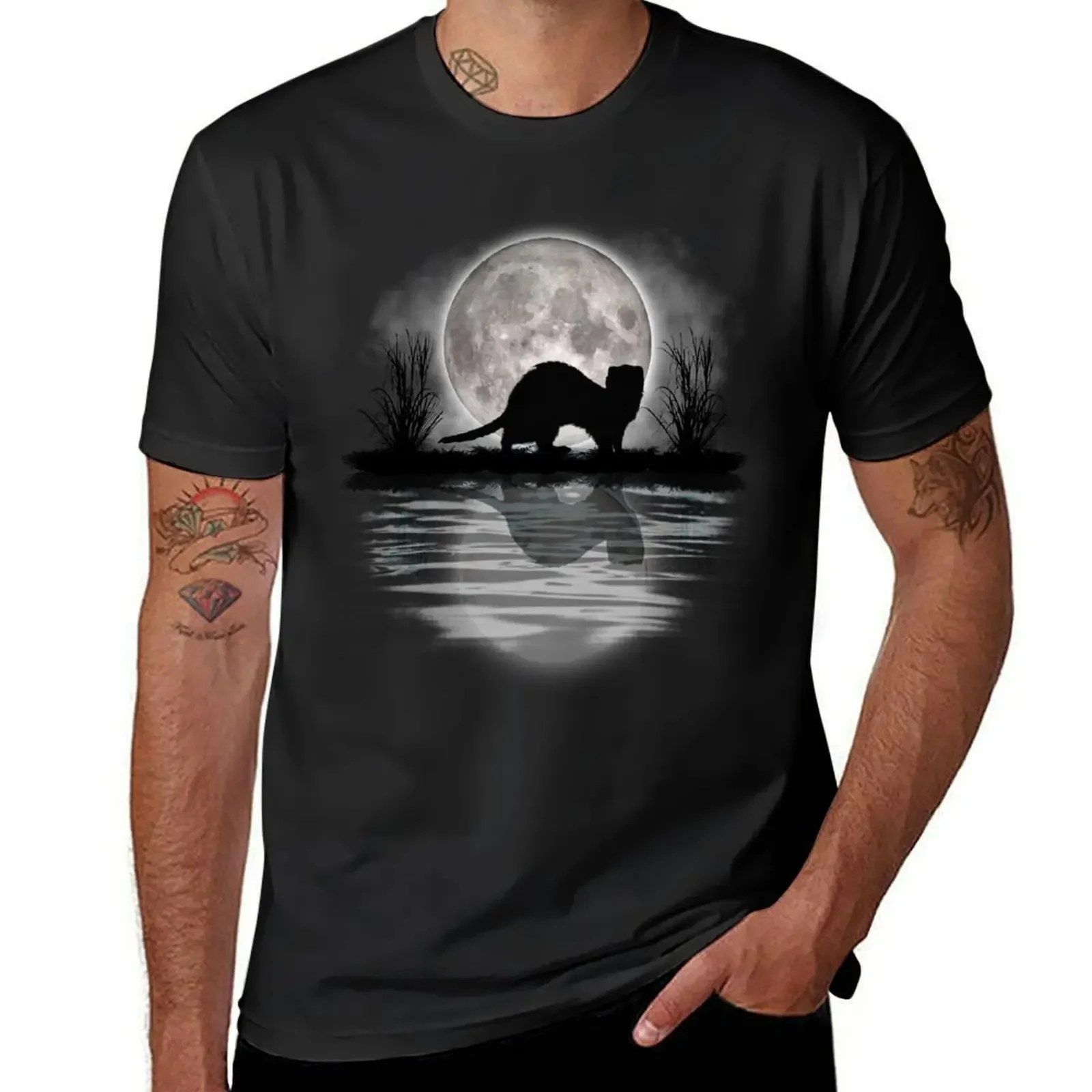 Pet Ferret Tee Funny Ferret, Full Moon Weasle Gift Silhouette Gift T-Shirt shirts graphic tshirts for men