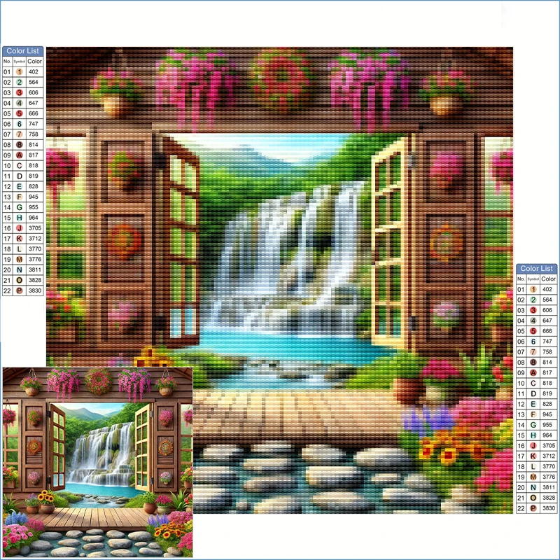 

Diamond Painting Kits Large Full Diamond Embroidery Windows Landscape Of Waterfalls And Flowers Diamond Pictures Arts And Crafts