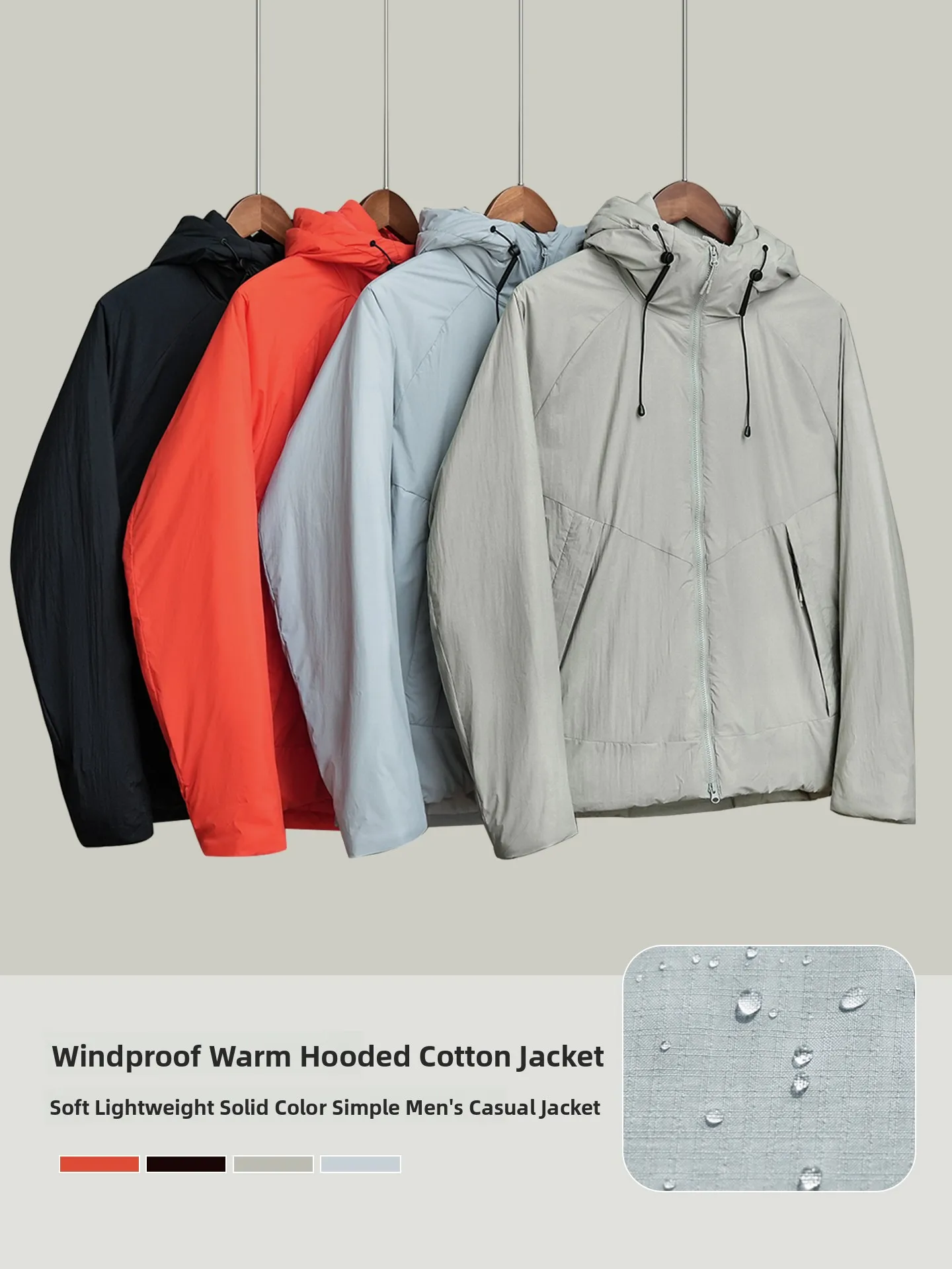 

Lightweight Warm Hooded Cotton Jaet Soft Color Simple Men's Casual Outerwear Waterproof Windproof Winter Coat