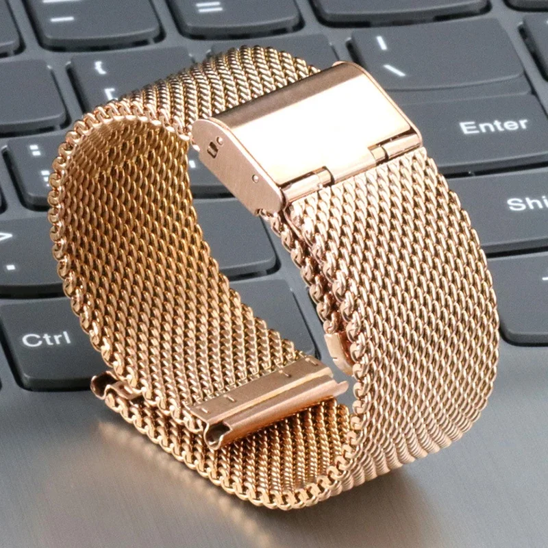 18mm 20mm 22mm 24mm Milanese Loop Watch Band 1.0mm Mesh 3.0 Woven Strap for Seiko for DW Bracelets Gold Replacement Wristband