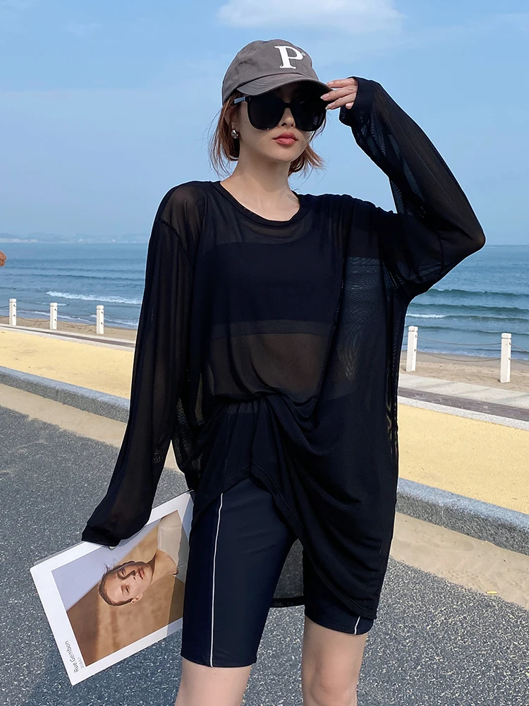 

Ele Women's Tee-Piece Swimsuit Long Sve Sun Protection Slimming Belly Cover up Ideal for Beach And Hot Spring Use