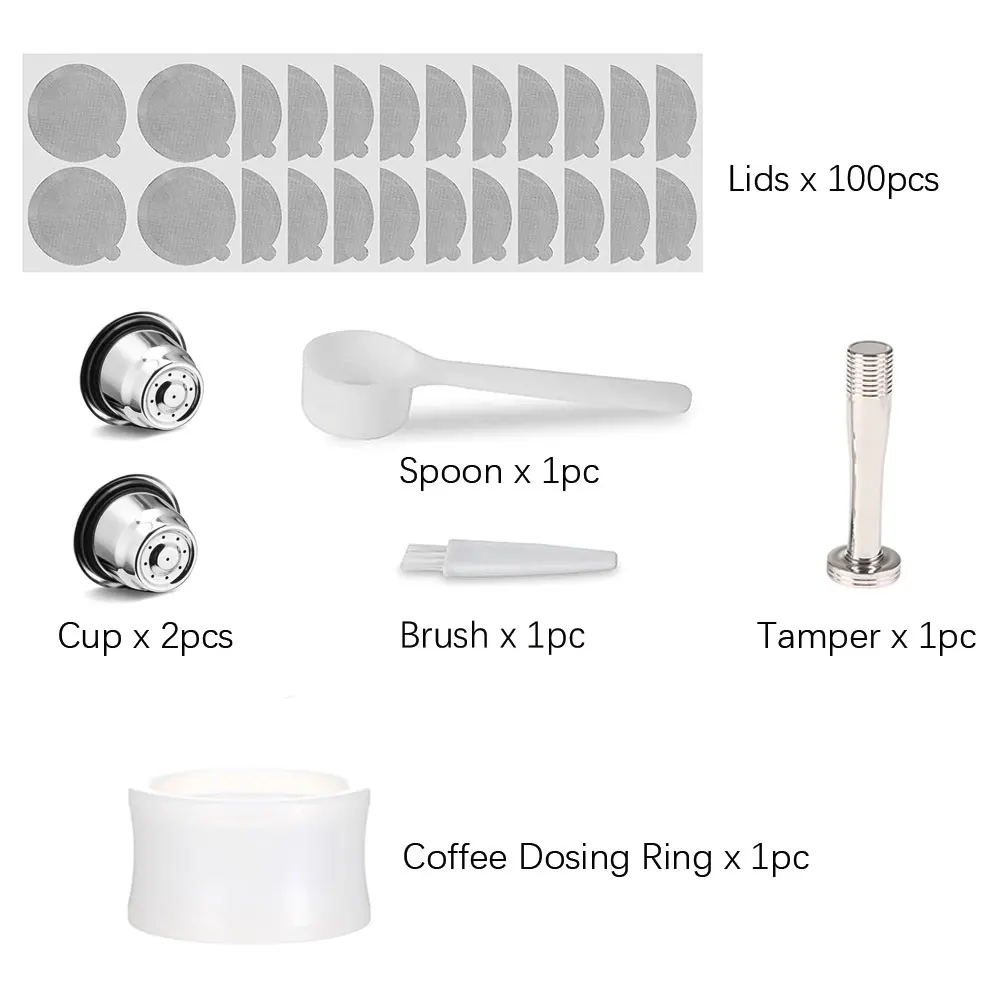 FHEAL Reusable Espresso Capsules for Nespresso Stainless Steel Refillable Coffee Pods Cups Filters with Aluminum Foils Lids