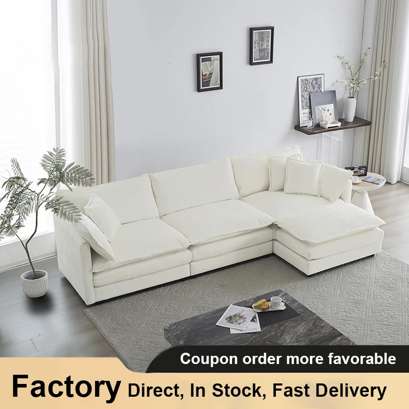 Cloud Furniture Brand Free Combination Modular Oversized L Shaped Sectional Sofa With Reversible Ottoman Chenille Sofa 3 Seat