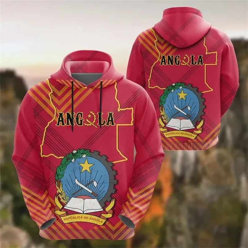 New Fashion Men Women Zip Hoodies Angola Flag Graphic 3D Printing Long Sleeve Pullovers Angolan Map Emblem Oversized Sweatshirts