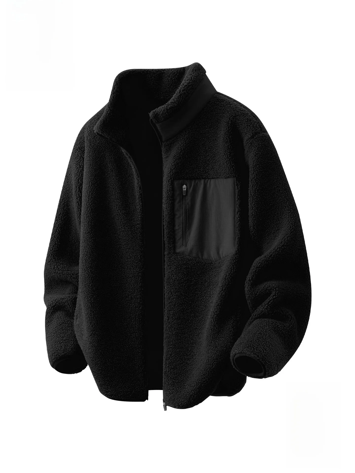 

Men's Thiened Fce Jaet Zipper Closure Warm Daily Wear Polyester Fiber Stand Fit Winter Coat