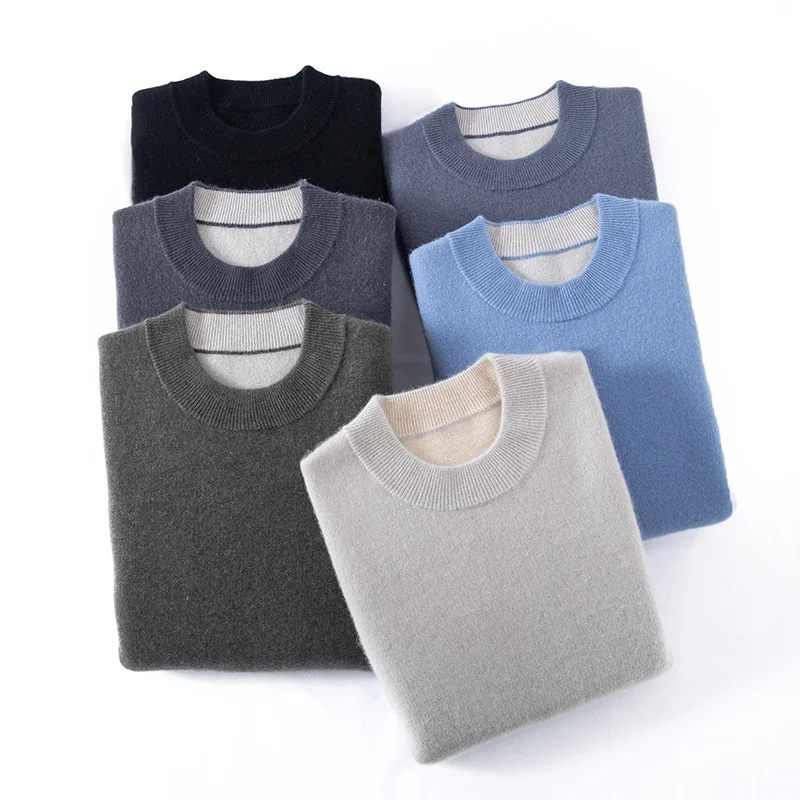 Softcash novo masculino o-pescoço camada de ar pulôver grosso 100% cashmere gola alta camisola de alta qualidade clássico macio quente malhas topos