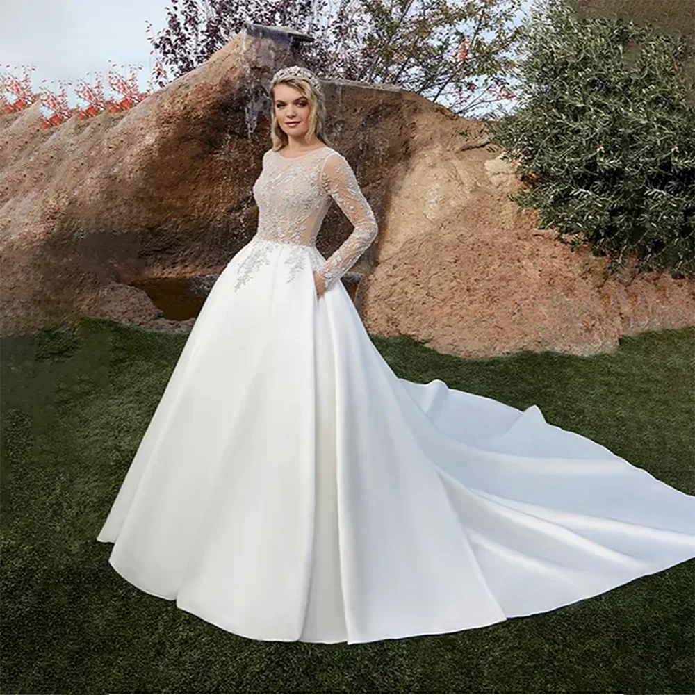 Wedding Dress Bridal Gown Bride Dress Round Neck Long Sleeve Lace Applique A-Line Bridal Dresses for Wedding Formal Bridal Gowns