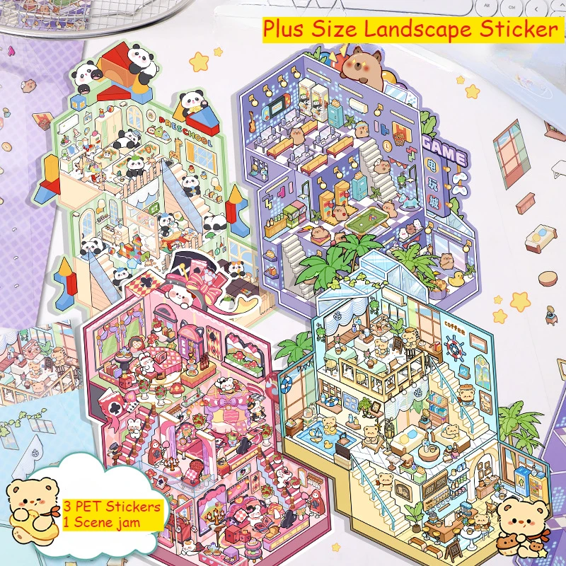 3D Plus Size Capybara Scene Stickers Landscape Sticker DIY Pocket Cabin Scene Stacking and Pasting Festival Gift for Kid Student