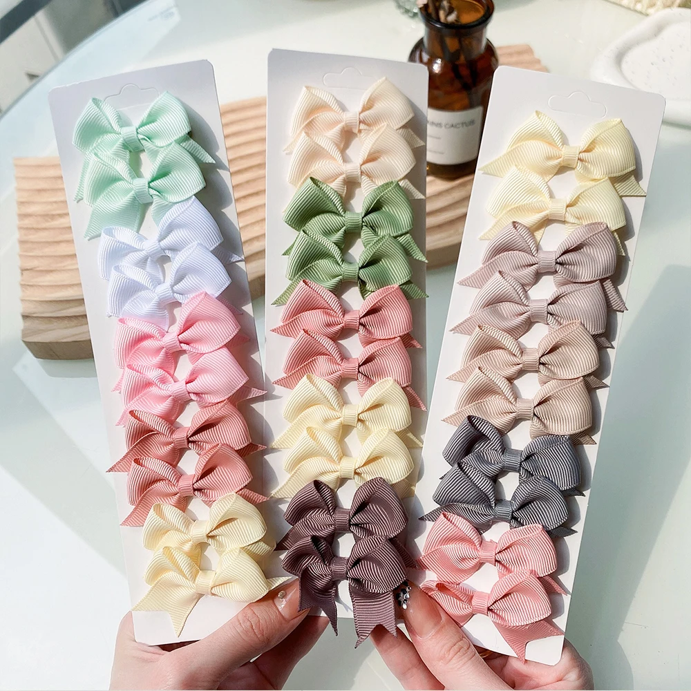 10Pcs/Set New Solid Ribbon Bowknot Hair Clips for Baby Girls Handmade Cute Bows Hairpin Barrettes Headwear Kids Hair Accessories