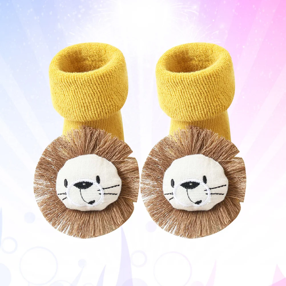 

1Pair Non-Slip Baby Floor Socks Winter Socks Newborn Cartoon Lion Thickened Yellow 1-3 Years Soft Durable