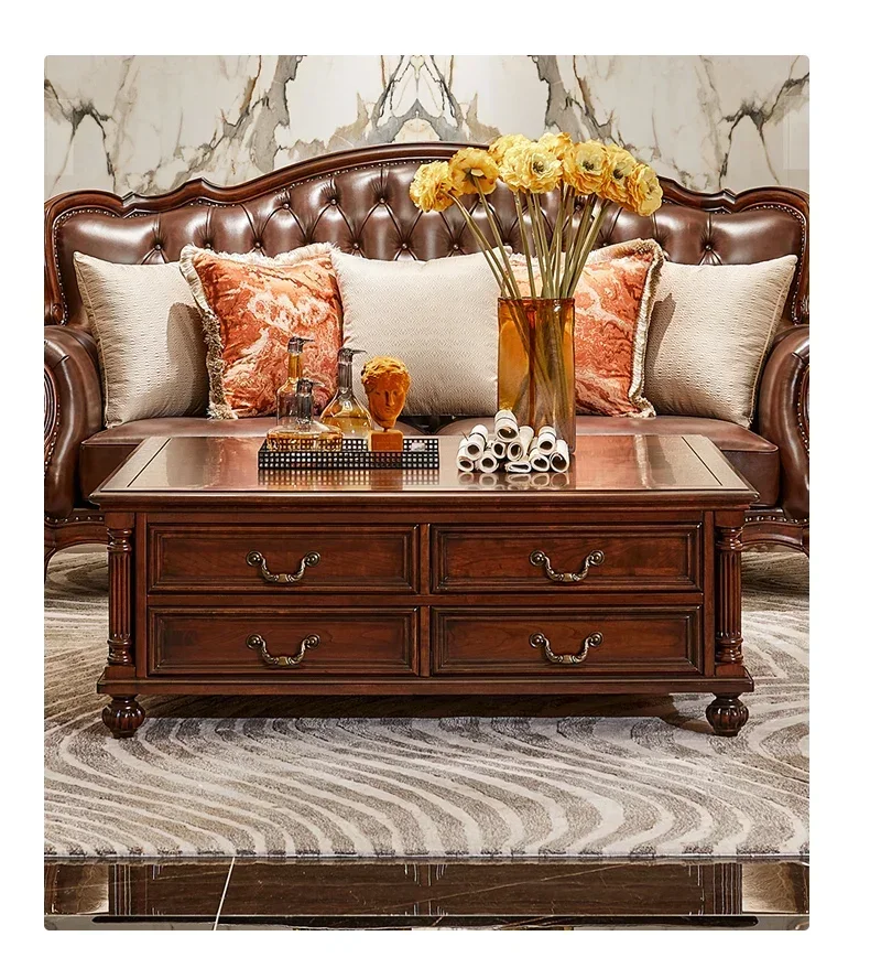 

American all-solid wood coffee table North American cherry wood tea table eight drawers