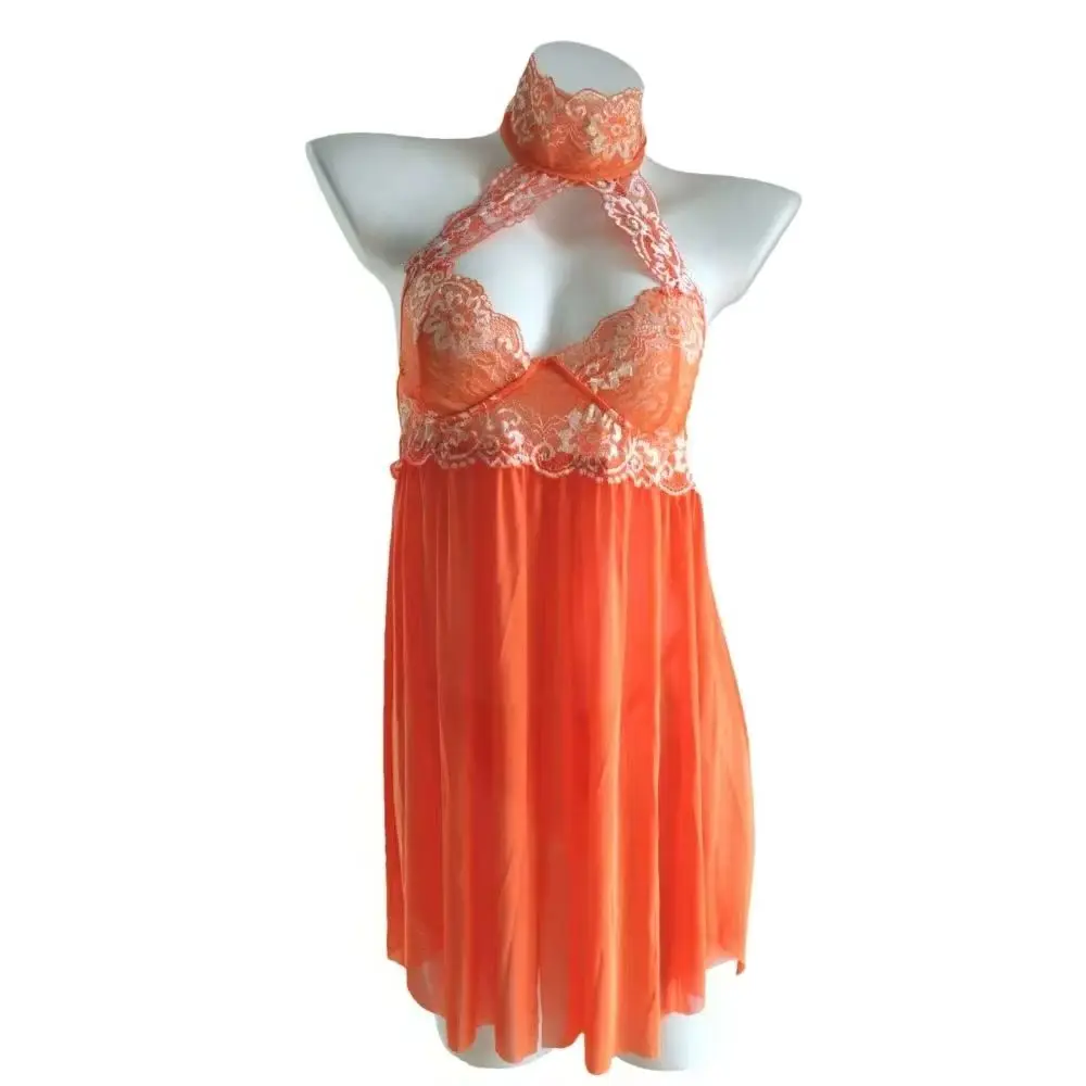 

Deep V Backless Women's Sleepwear Bow Slip Dress With Thong Sexy Nightdress Lace Transparent Lingerie For Women Deep V Sleepwear