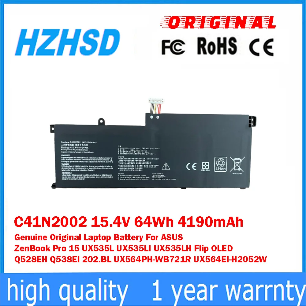 

C41N2002 15.4V 64Wh 4190mAh Genuine Original Laptop Battery For ASUS ZenBookPro15 UX535L UX535LI UX535LH Flip OLED Q528EH Q538EI