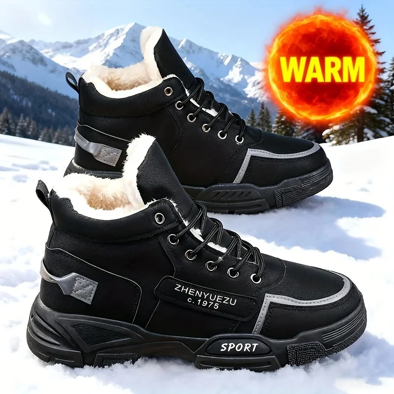 Men Winter Snow Boots High Top Fleece Lined Anti Slip Rubber Sole Casual Outdoor Work Ankle Shoes Warm Insulated Waterproof EVAX