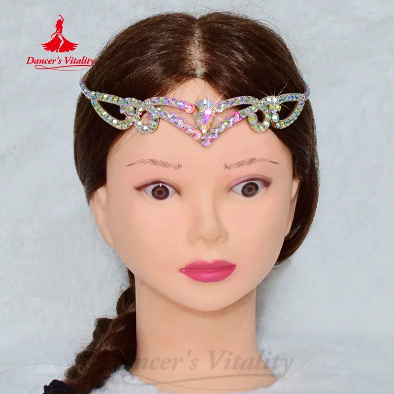 Acessório de dança do ventre, corrente de cabeça cravejada de diamantes, dança oriental feminina, acessórios de desempenho de temperamento de alta qualidade