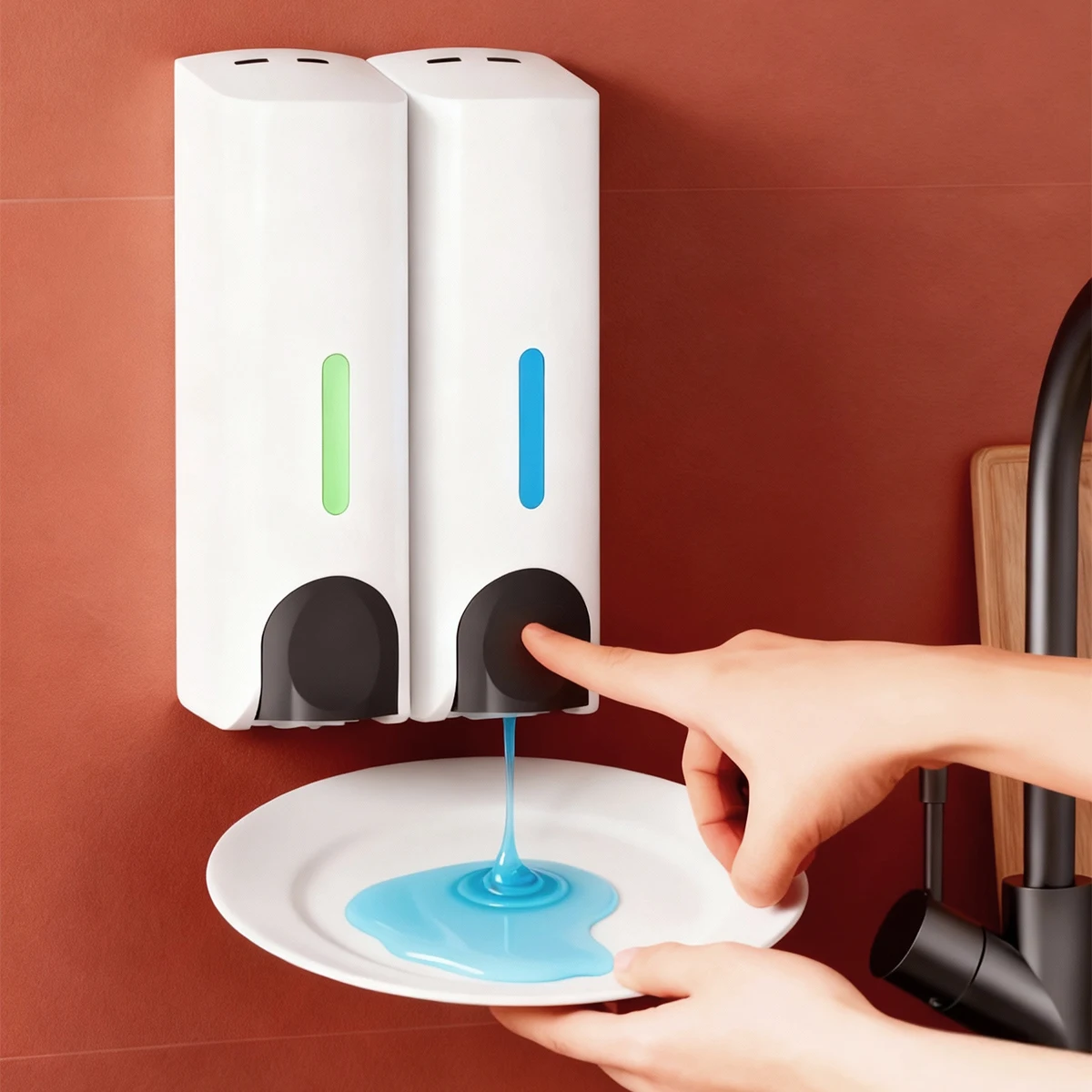 Creative 2IN1 Kitchen Sink Dish and Hands Soap Dispenser Suction Cup Wall-mounted Hand Sanitizer Press Bottle for Kitchen
