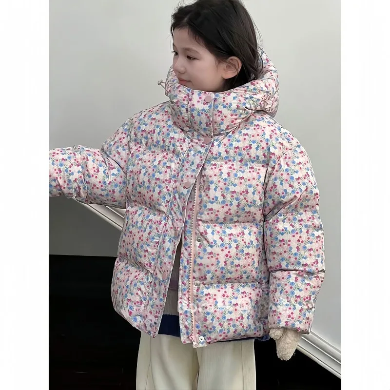 

Children's Hooded Thickened Warm Down Cotton Clothes Winter 2025 New Floral Fashion Casual Down Cotton Clothes Girls Jacket