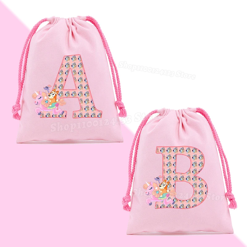 Bluey Kids proximité wstring Sac Lettres A-Z Bingo Chill Cartoon Anime Print dehors Enfant Portable ixD'anniversaire Main Poche Poudres Cadeaux