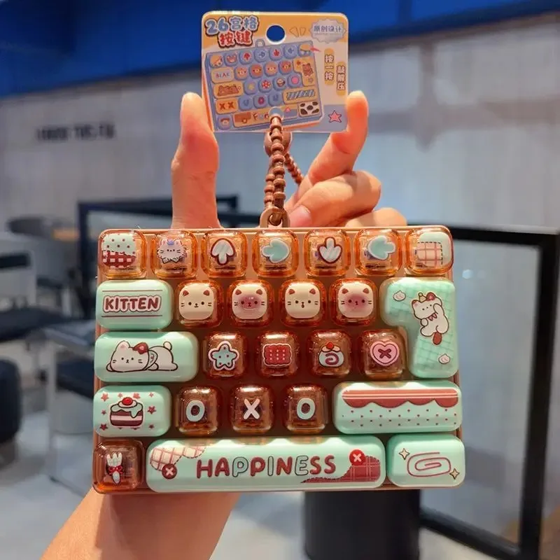 26-Gitter-Tastatur-Klicker, Fidget-Spielzeug, Anti-Stress-Schlüsselanhänger, Cartoon-Taschenanhänger, Stressabbau-Geschenk für Kinder und Erwachsene
