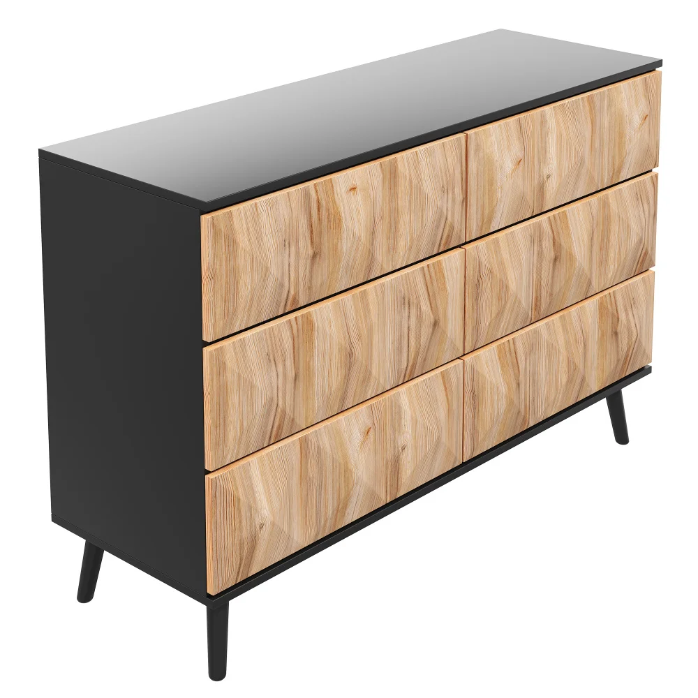 Das Sideboard und die Kommode von PINGGO zeichnen sich durch eine Kombination aus Schwarz- und Naturholztönen sowie durch erhabene Türen aus. – Detail 14