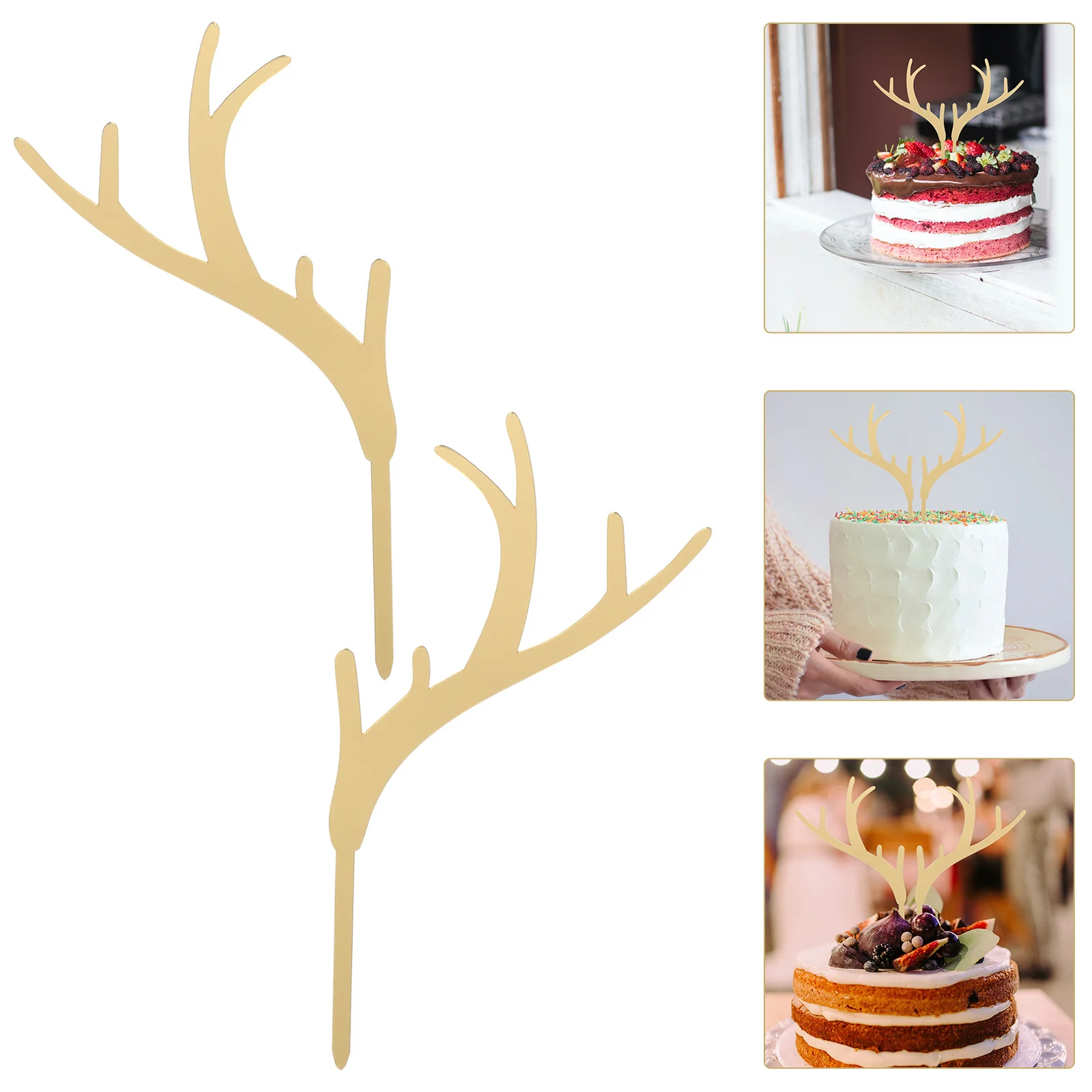 

7Pairs Christmas Antlers Shape Cake Topper Cartoon Pattern Eco-Friendly Dessert Picks for Holiday Celebration