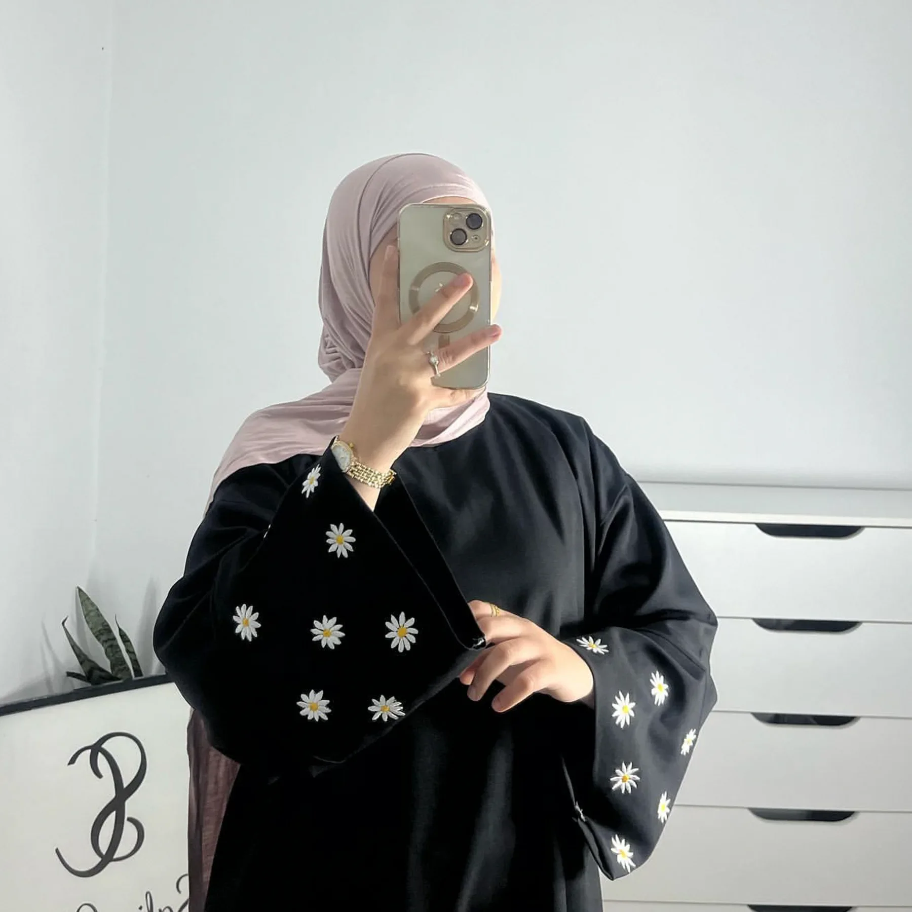 Eid Moslim Turkije Jurken voor Vrouwen Jalabiya Kleine Daisy Borduren Ramadan Marokko Dubai Gewaad Abaya Kaftan Islam Vestidos