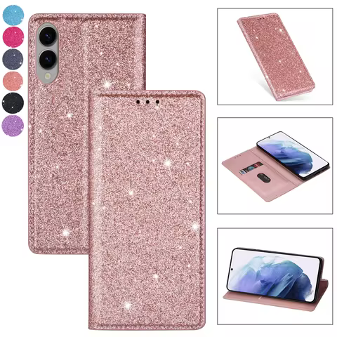Glitter Leather Case for Samsung Galaxy S25 Edge S24 S23 FE S22 S21 Ultra A07 A17 A06 A16 A36 A56 A26 Magnetic Flip Cover