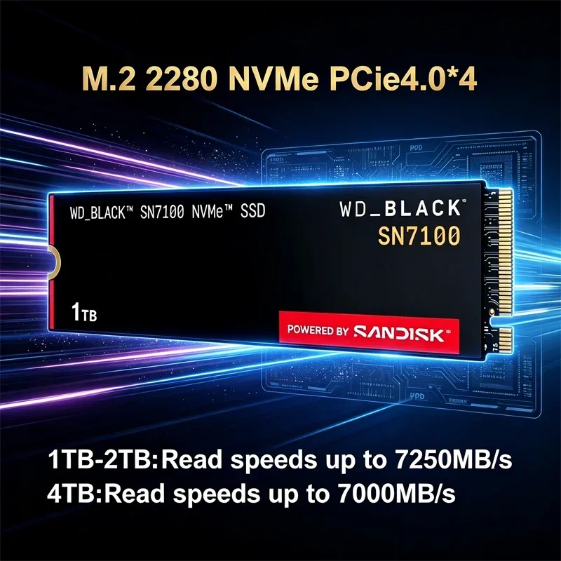 SSD NVMe Western Digital BLACK SN7100 M.2 2280 PCIe Gen 4.0 1TB 2TB 4TB SSD Interno para Jogos, Unidade de Estado Sólido para PS5 e Laptop