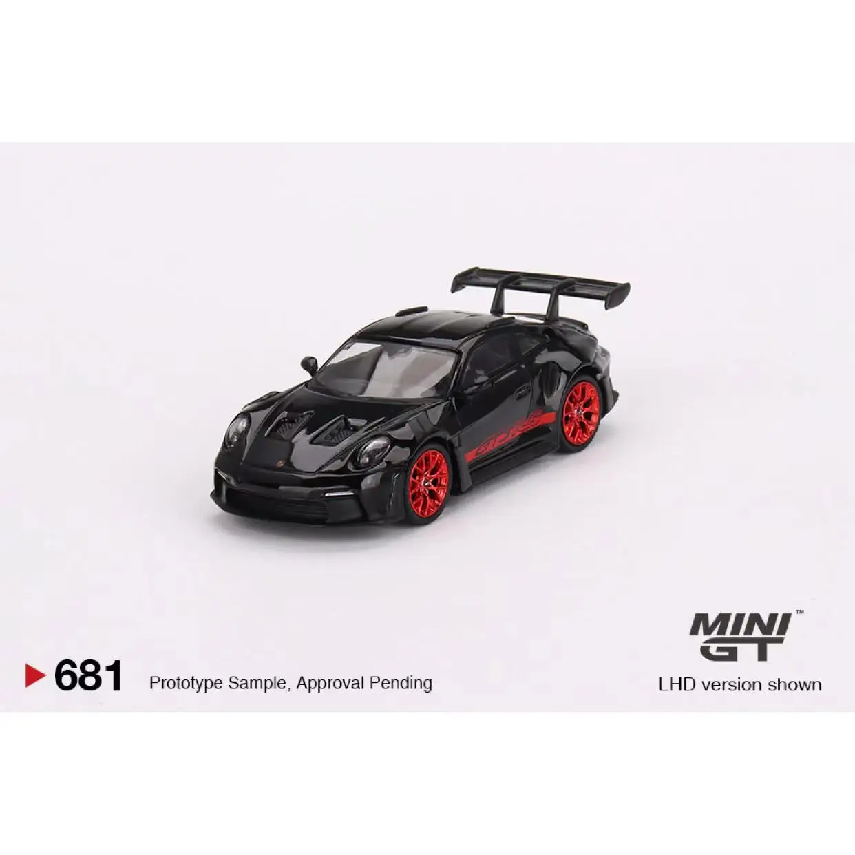 Minigt 1:64 modell auto 911 (992) gt3 rs schwarz mit pyro rot legierung druckguss fahrzeug #681 lhd