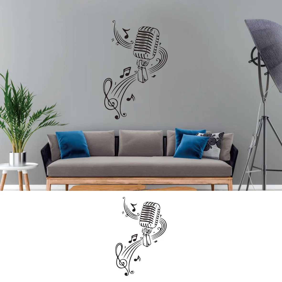 Large Microphone Music Notes Wall Decal Playroom Office Rock Jazz Band Guitar Piano Micro Wall Sticker Classroom Vinyl Decor