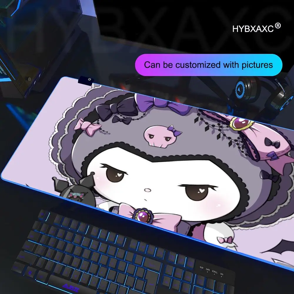 

RGB S-Sanrio K-kuromi cute Mouse Pad RGB Gaming Mouse Pad Desk Mat HD Gamer Large LED Light XXL MousePads PC Computer Carpet